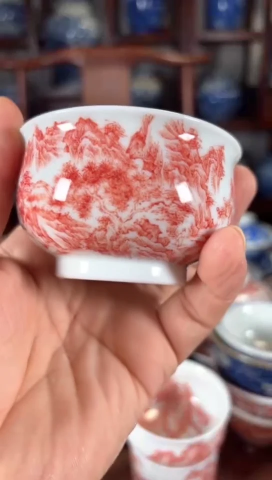 柴窑釉里红山水炉式杯