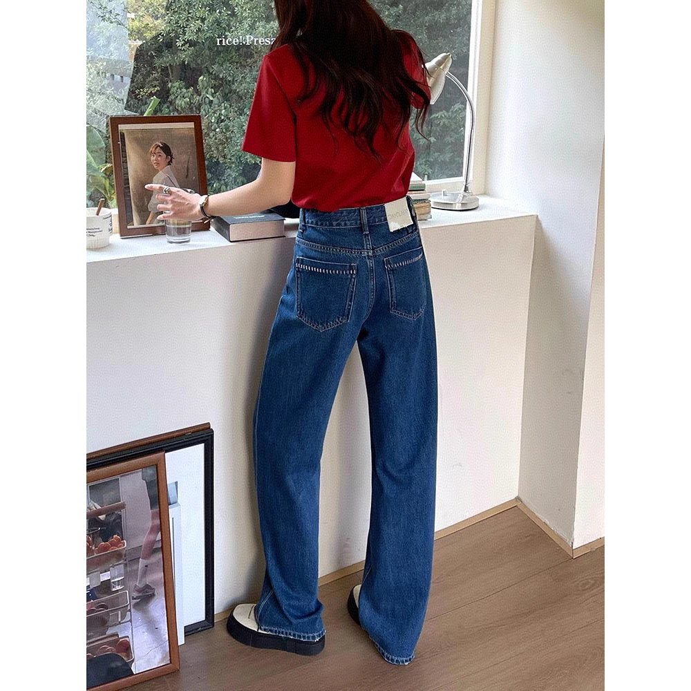 HH 98683 无弹直筒窄版阔腿白标牛仔裤~