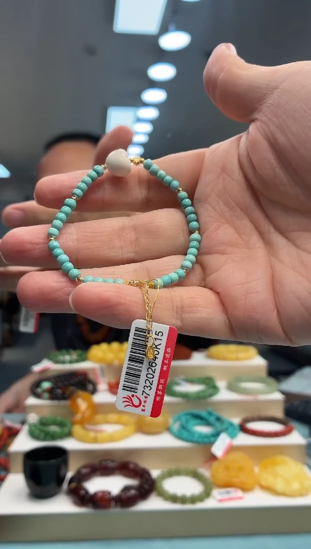 银S925镶嵌绿松石手串半*手串