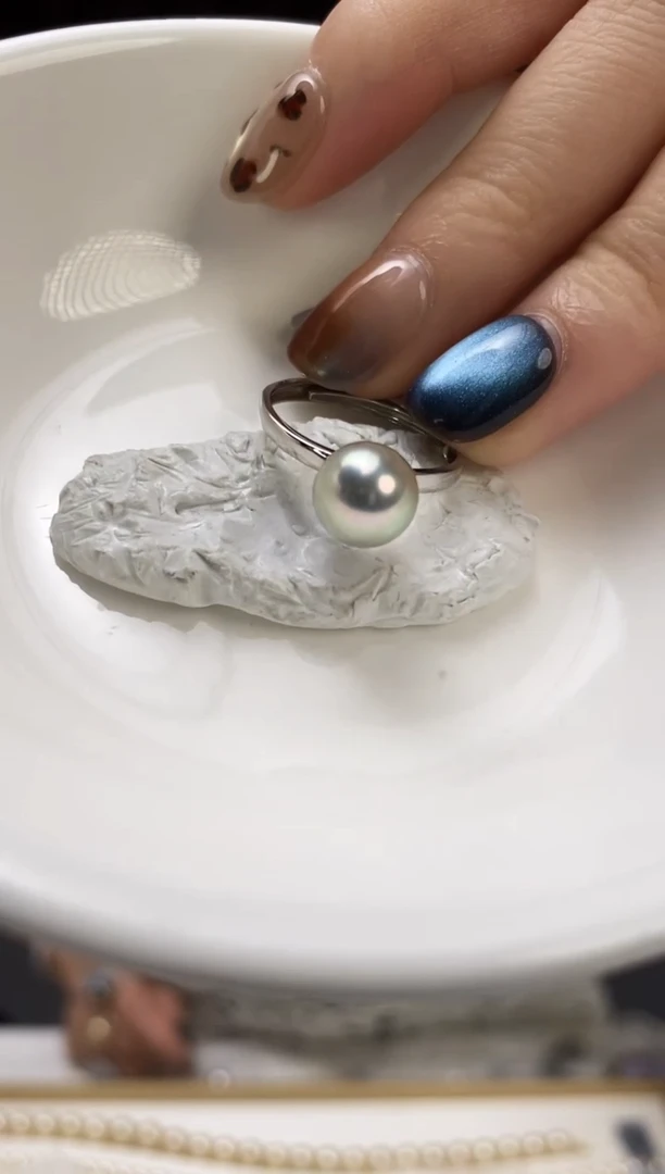 银S925镶嵌戒指海水珍珠8.5-9真多麻戒指