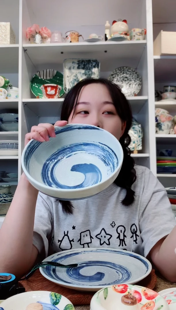 陶瓷美浓烧风吹清流中钵17.5cm