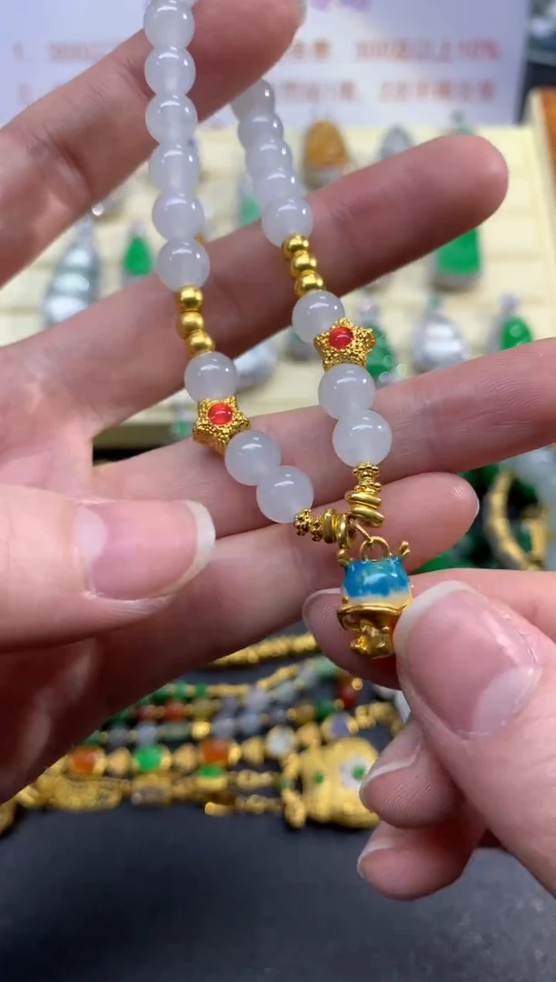 足金镶嵌手串翡翠手串|3200+320