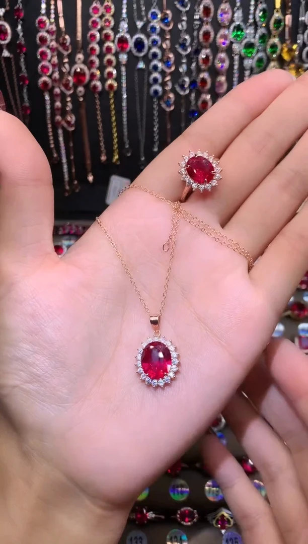【闪购商品】红宝石吊坠(赠链)银S925镶嵌玫瑰金10.12