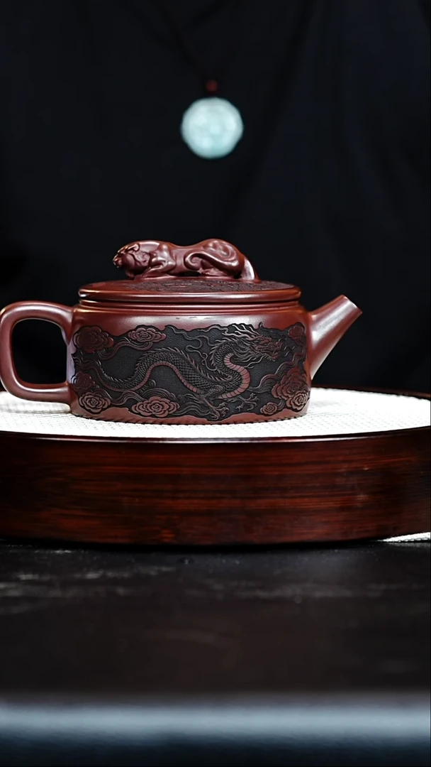 茶壶紫砂宜兴紫砂 卧虎藏龙 石红 汉瓦 李恒阳