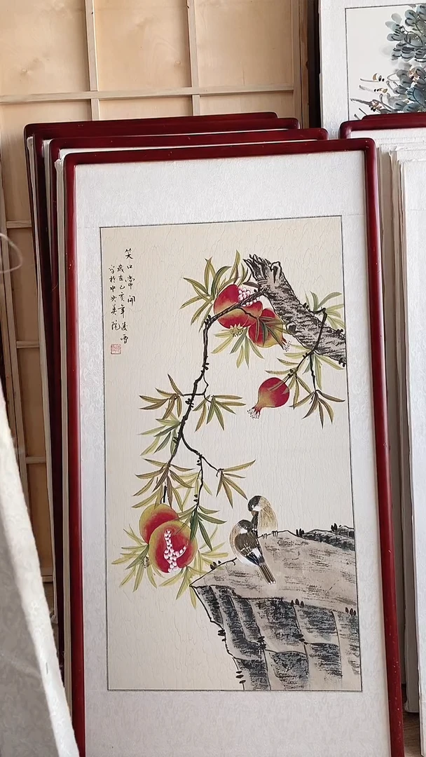 国画纯手绘国画玄关画125*65CM带框装饰字画