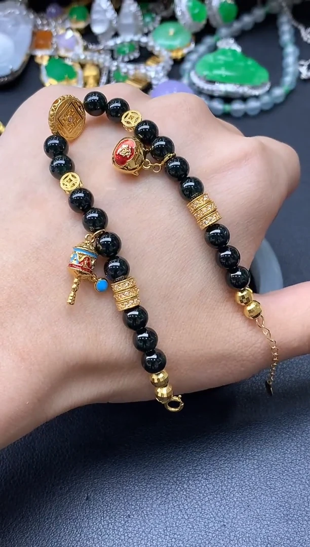 足金镶嵌手链翡翠589-中国好珍宝