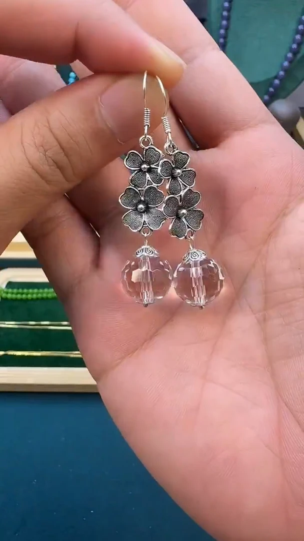 水晶耳饰银S925镶嵌E09