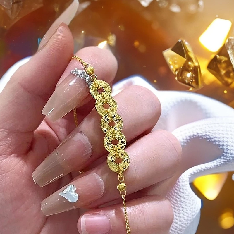 足银银制品 《平安富贵五帝钱（24K真金表面）可调节圈口》