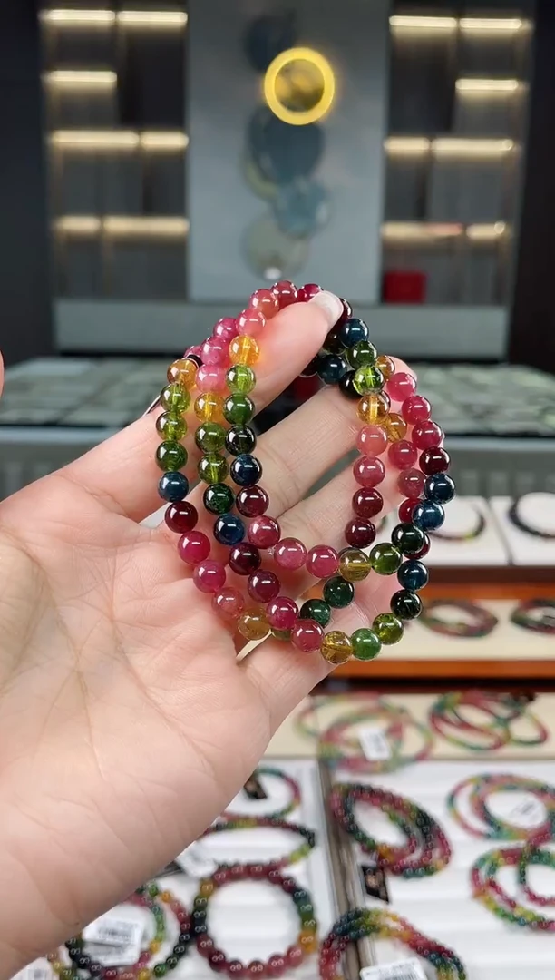未镶嵌老矿碧玺彩虹三圈手串7mm+碧玺（多样性发一条）T