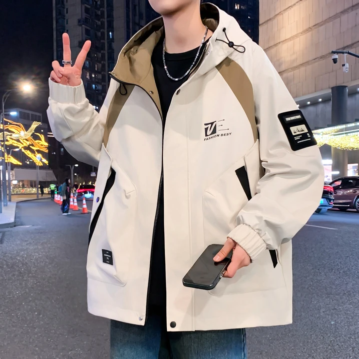 青少年连帽男士夹克港风青少年时尚百搭潮流学院风学生休闲外套男