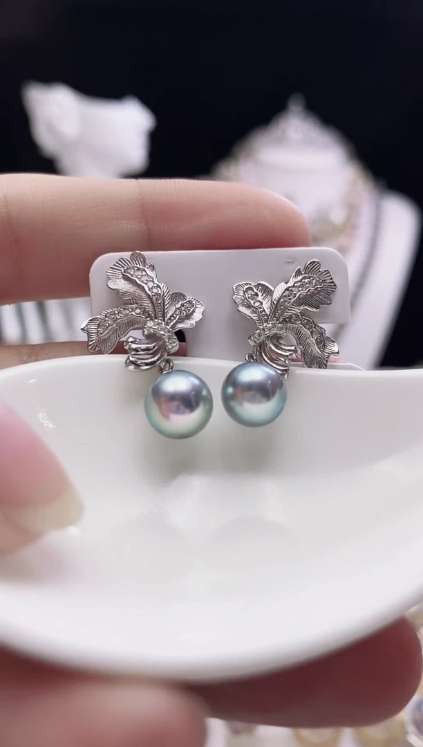 银S925镶嵌耳饰海水珍珠海水真多麻珍珠耳饰