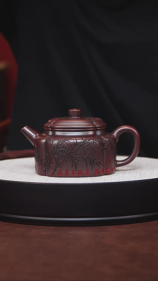 茶杯紫砂筋纹德钟 龙山古乌泥 吴国政