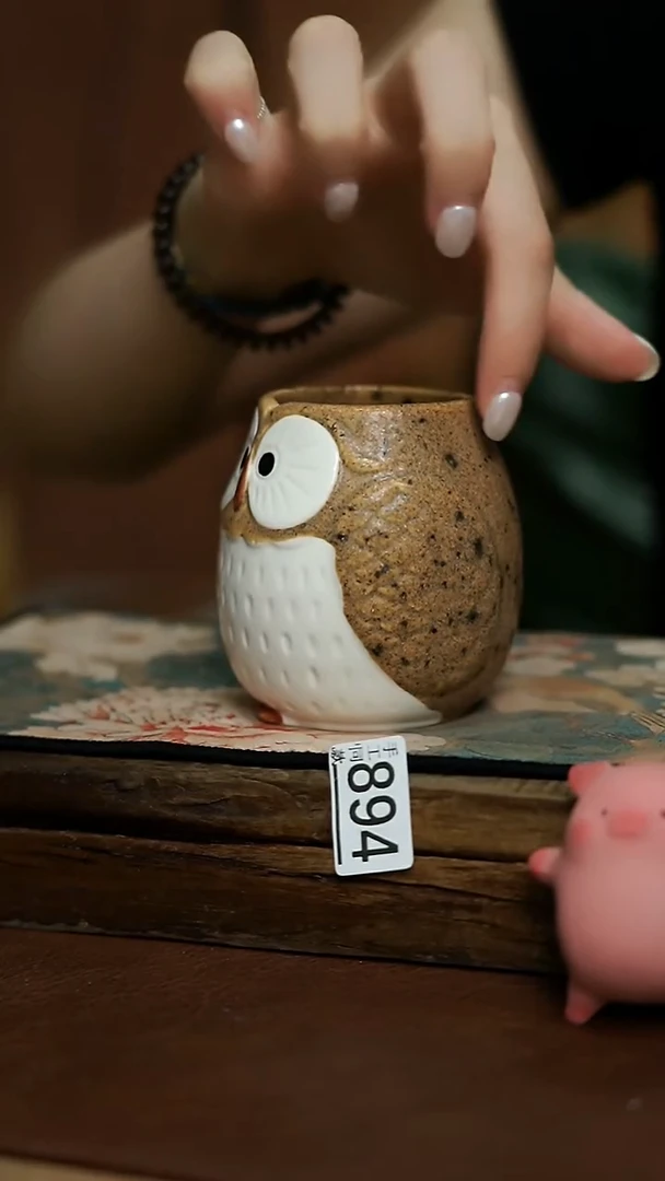 卡通猫头鹰手握杯