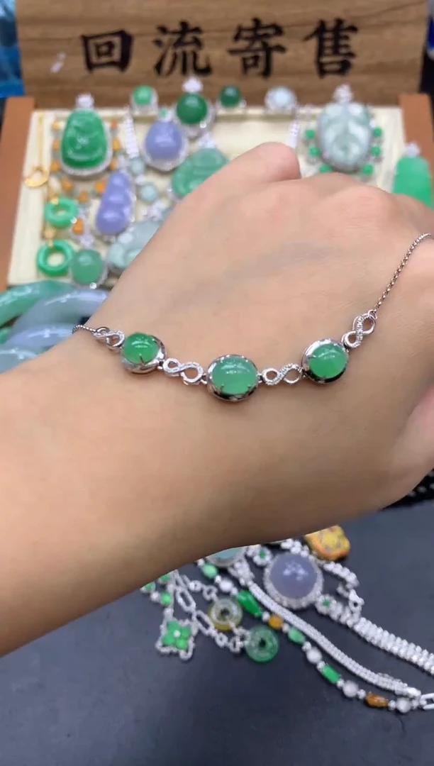 【闪购商品】翡翠手链18K金镶嵌365-中国好珍宝