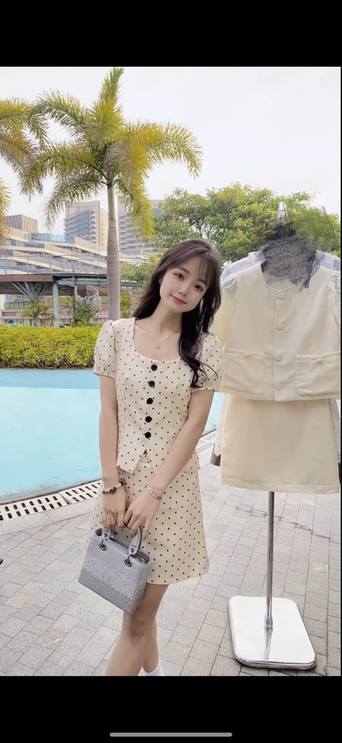 2025新款法式气质收腰波点显瘦高腰半身裙两件套女夏季甜辣套装裙