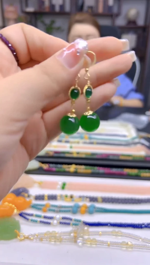 碧玺猫眼耳饰14K金镶嵌DIY款E689