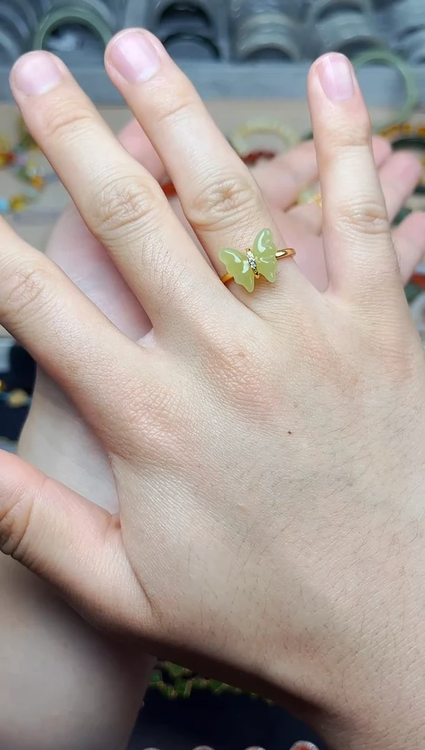 和田玉戒指银S925镶嵌06蝴蝶戒指