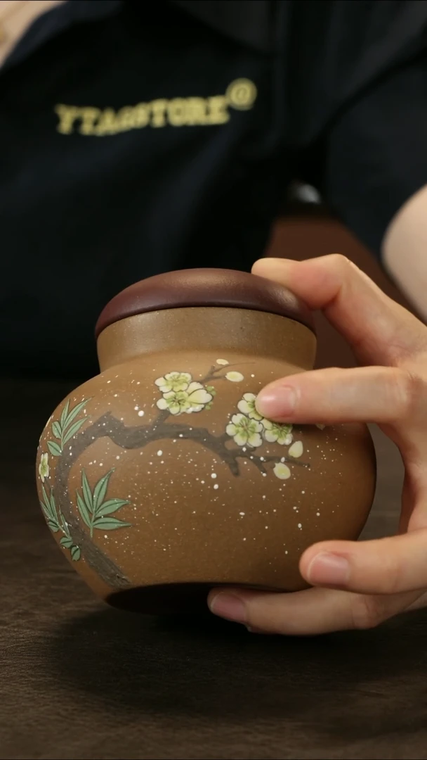 紫砂茶叶罐直播福利粉浆泥绘雪梅茶叶罐