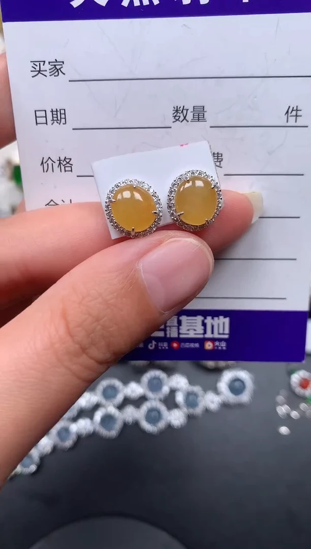 银S925镶嵌翡翠耳饰363