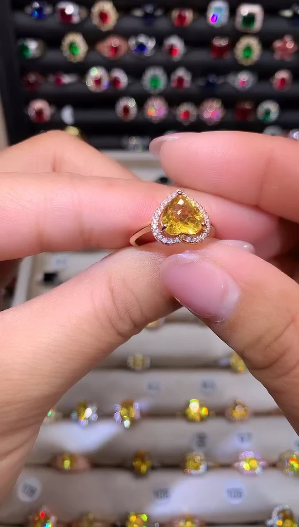 【闪购商品】水晶戒指银S925镶嵌黄水晶玫瑰金