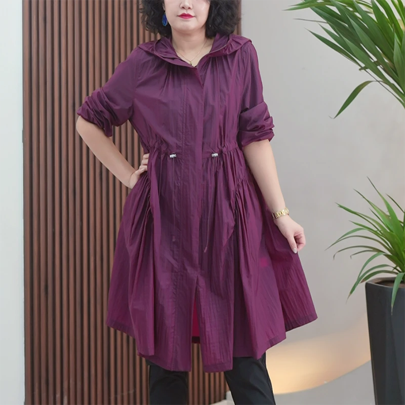 裙摆型防晒衫长款连帽收腰薄如蝉翼户外皮肤衣大码时尚夏季外套女