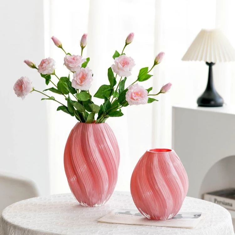 郁金香花瓶小号麦芽糖琉璃花瓶粉色螺旋不规则扭曲水培装饰品