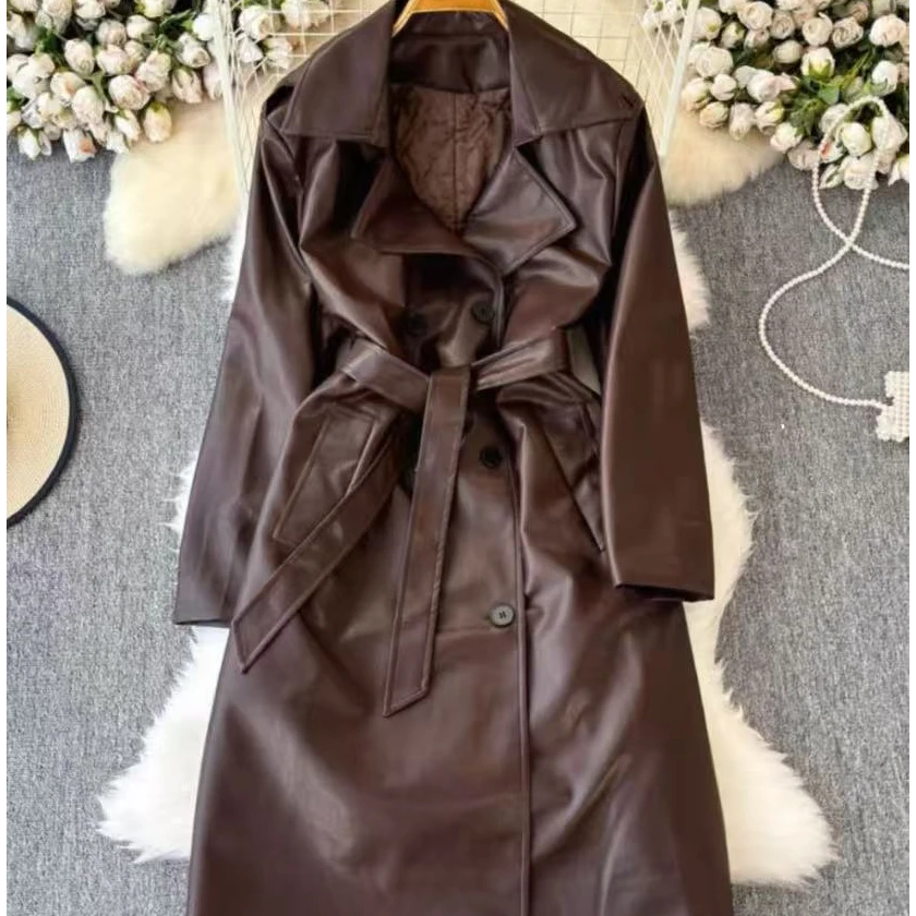 【影姐宠粉】轻奢高端时尚过膝长款皮衣外套气质百搭皮大衣11408