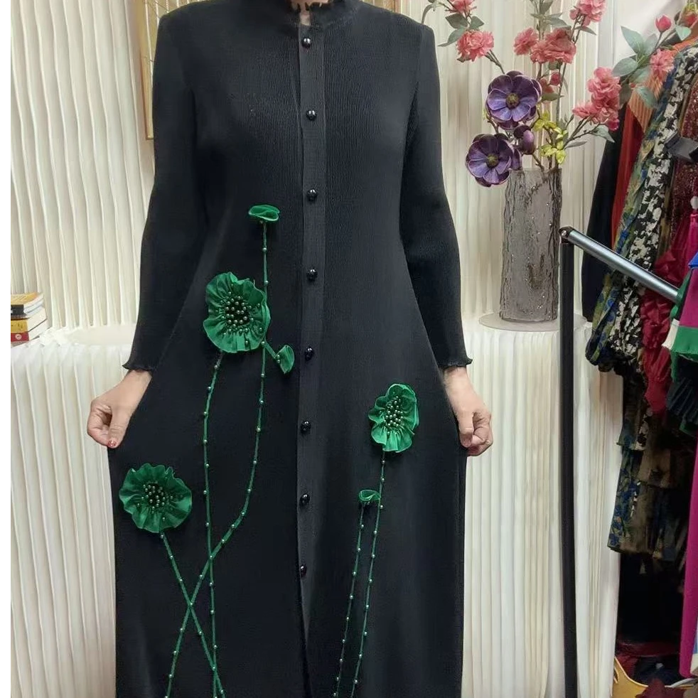 褶皱新款时尚立体花钉珠显瘦连衣裙