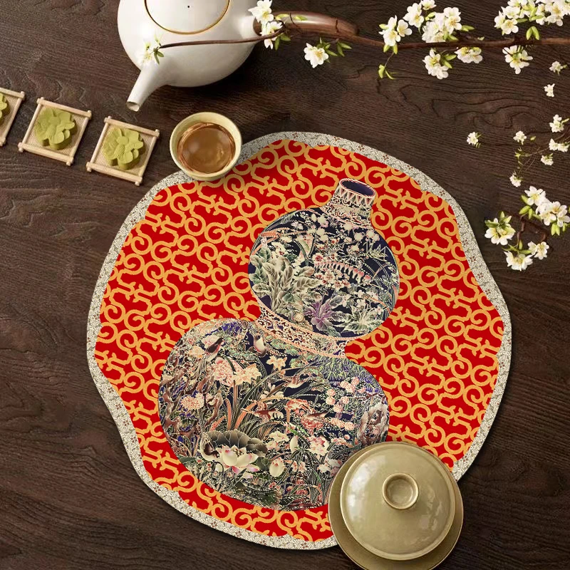 2片装40*40*cm/新款中式葫芦祥云纹硅藻泥家用餐垫隔热垫
