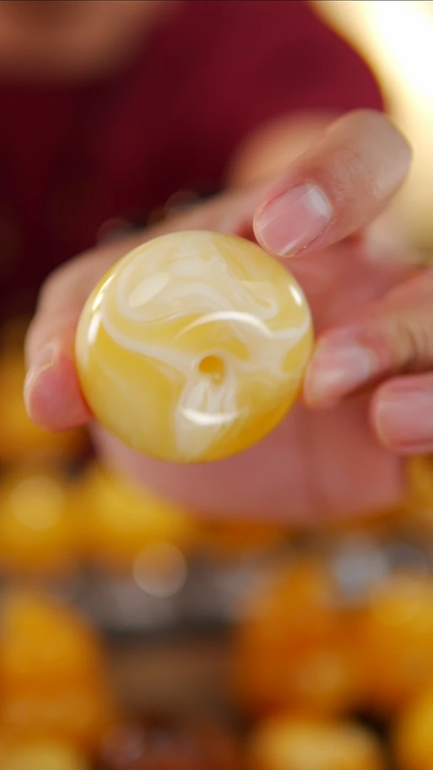 裸石琥珀未镶嵌瓷白花杨枝甘露平安扣47.1