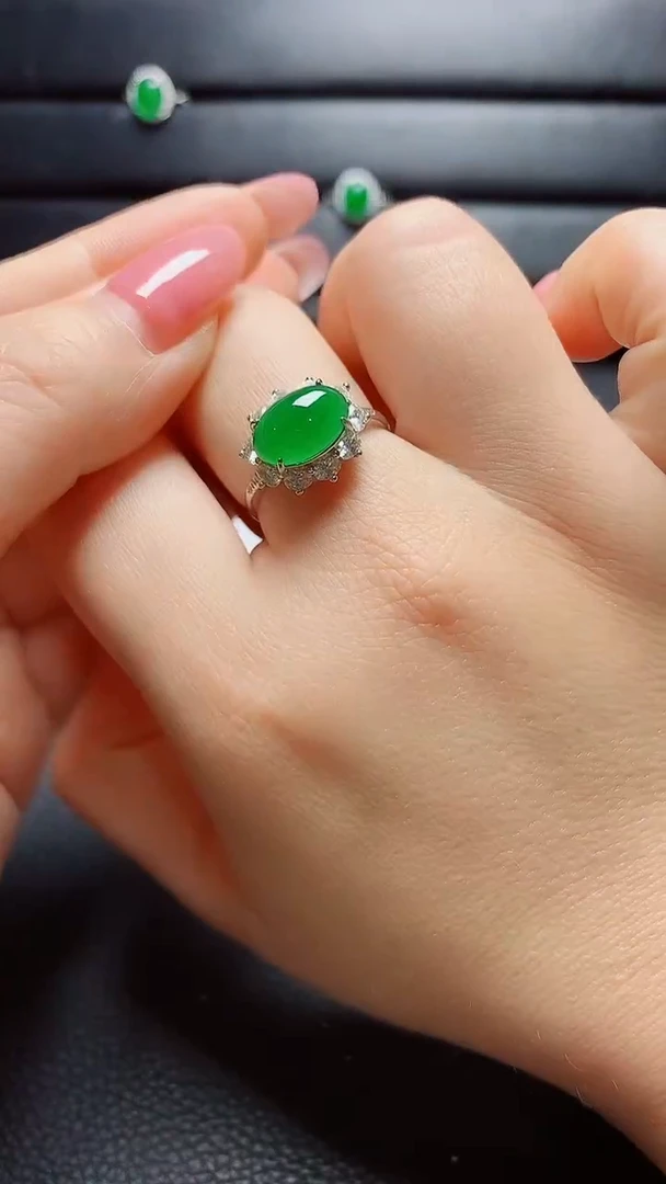 银S925镶嵌戒指翡翠天然翡翠A货s925银镶