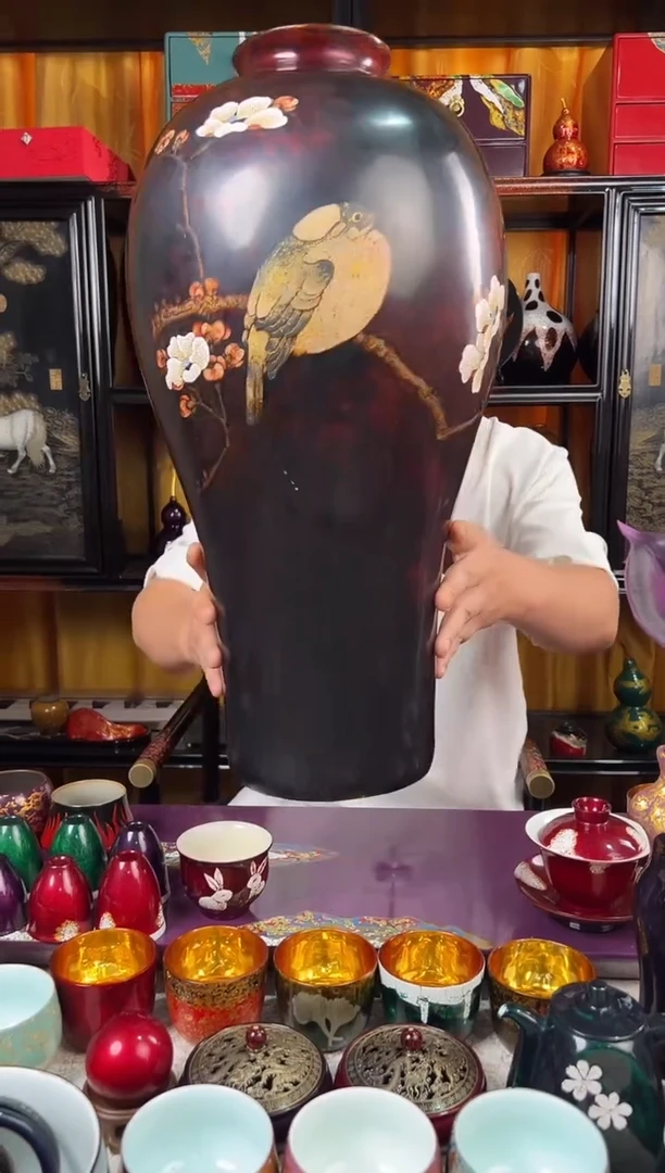 痛***半雀上枝头脱胎漆器-太古大漆
