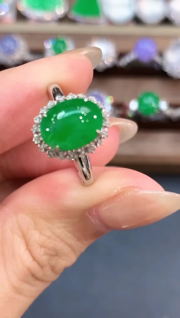翡翠戒指18K金镶嵌a124