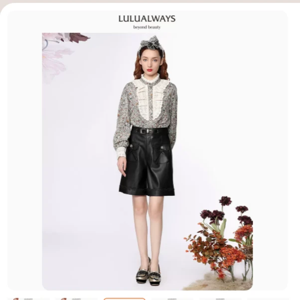 LULUALWAYS 秋机车时尚宽松口袋高腰休闲中裤