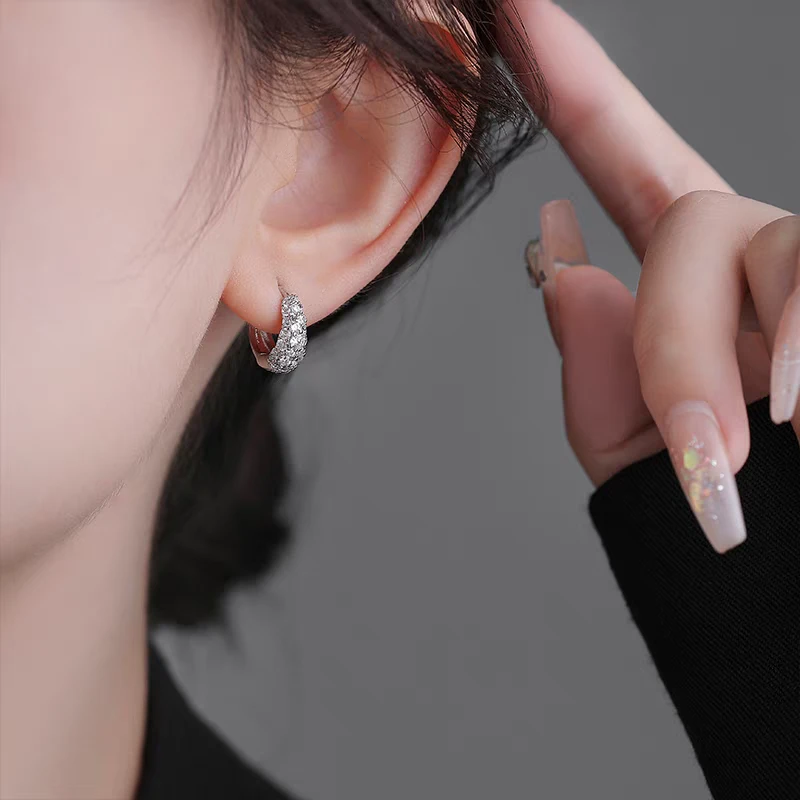 铜合金耳饰 简约超闪锆石耳圈无耳洞蚊香盘耳夹耳环气质高级百搭