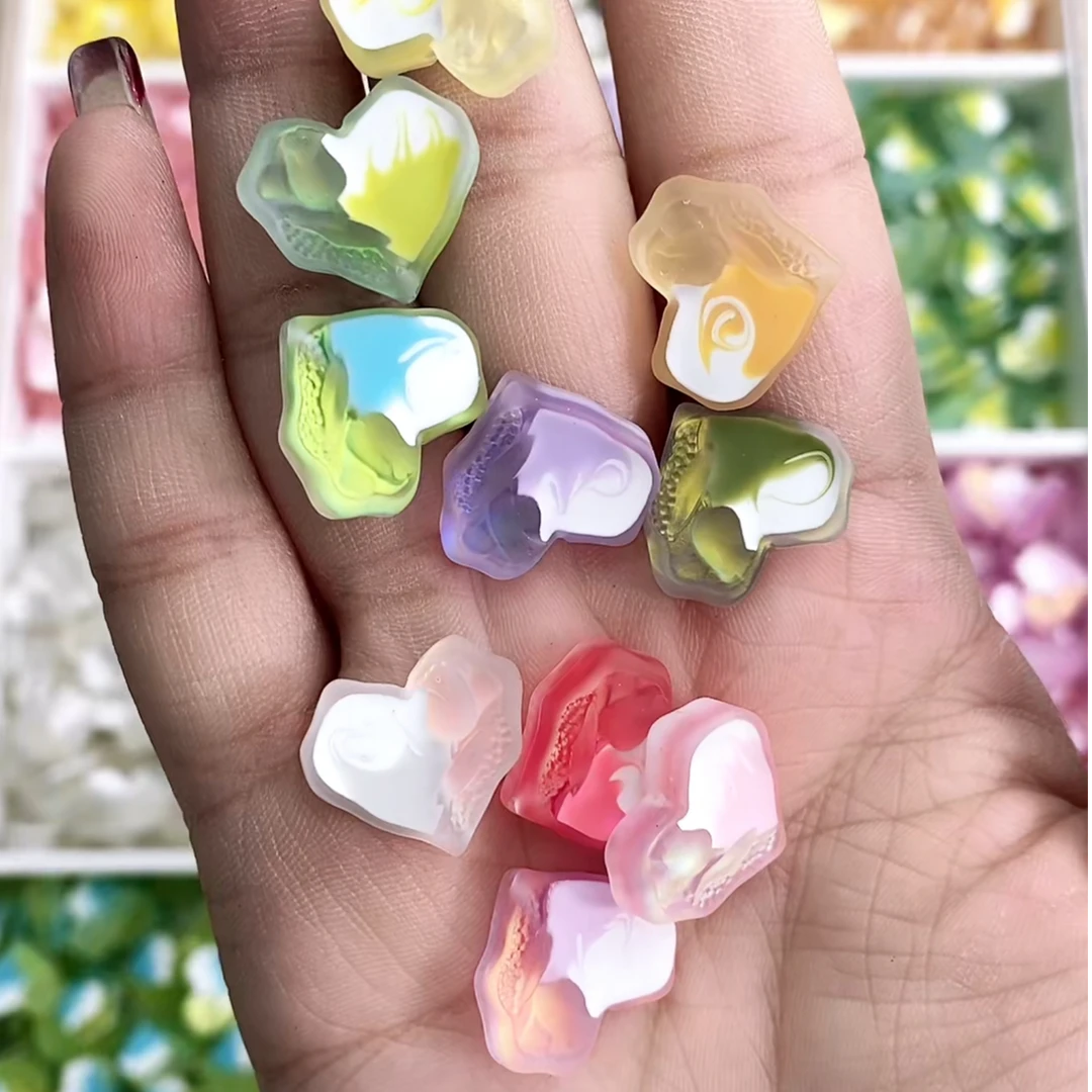 DIY饰品配饰 韩国胶定制珠 墨染油画Half Half爱心 通孔散珠