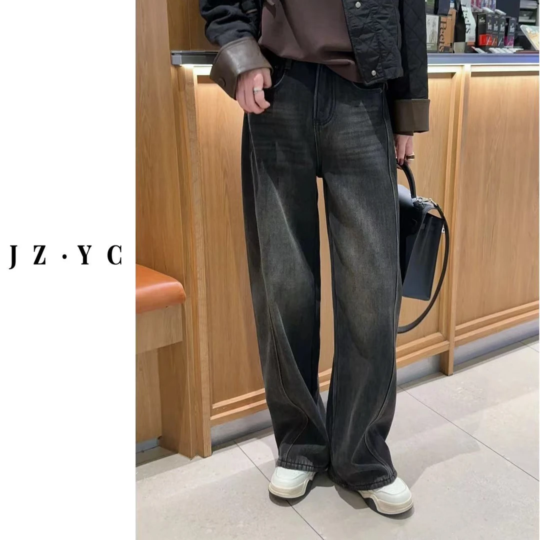 【洁子推荐】241161秋冬新款欧版立体剪裁磨毛绒阔腿牛仔裤JZYC