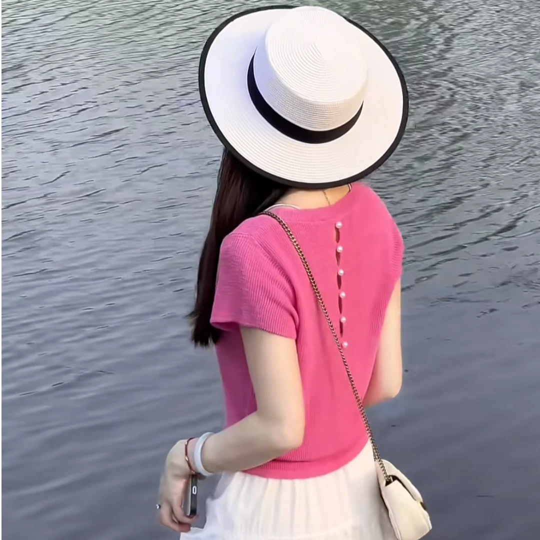 短袖t恤女款爆款2025新款夏显瘦独特漂亮小衫钉珠秋天上衣女新款