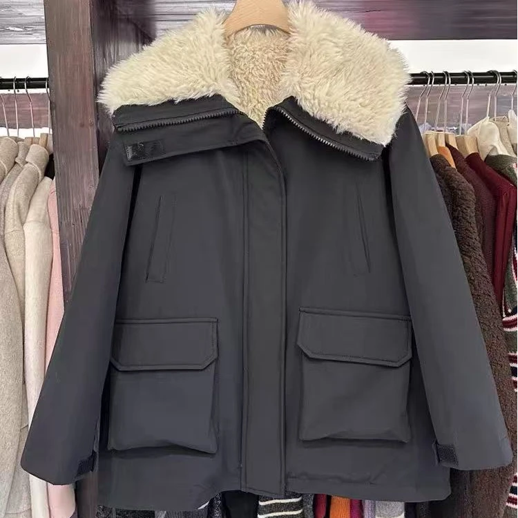 8301派克服翻毛领大口袋工装外套宽松保暖