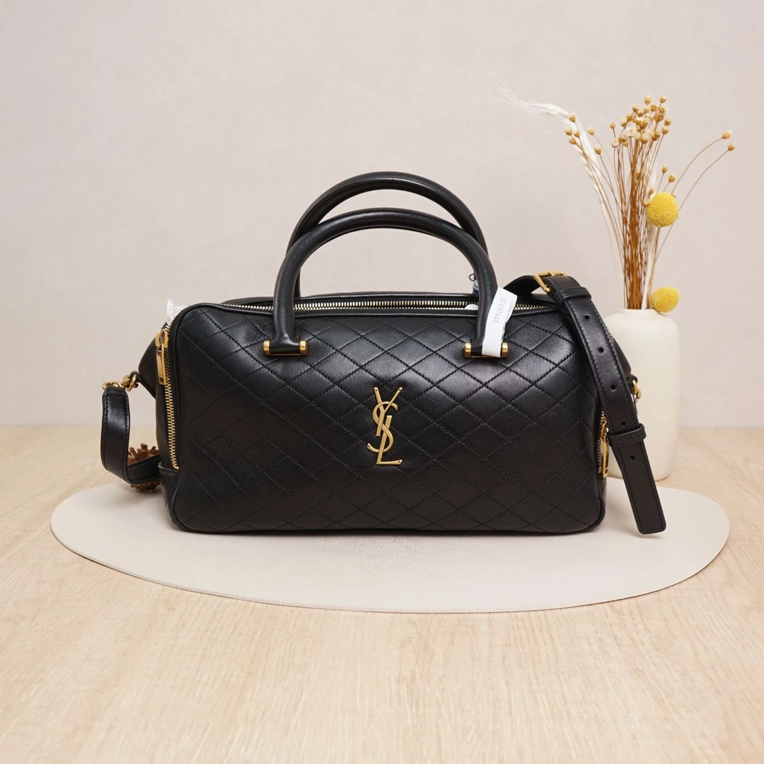 95新 YSL/圣罗兰 圣罗兰lyiaduffle保龄球黑金羊皮/DS038989