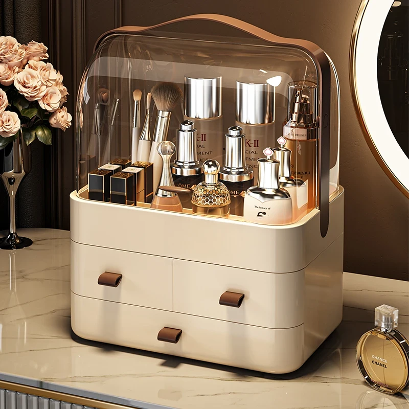 轻奢化妆品收纳盒防尘透明有盖梳妆台抽屉式口红面膜 随机发 FD