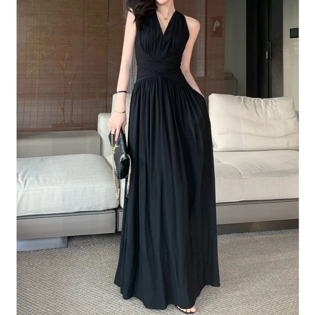 2025新款气质显瘦黑色连衣裙夏季新款时尚收腰小黑裙 JC06LZXL046