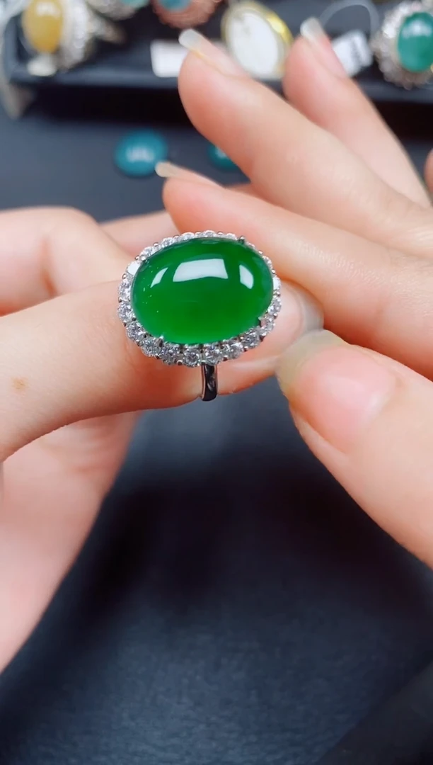 银S925镶嵌戒指翡翠静**…翡翠