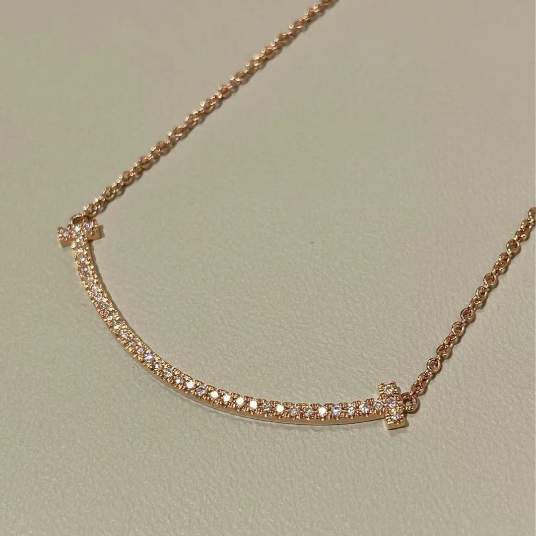 合金项链 高定V金 微笑项链满钻轻奢时尚气质