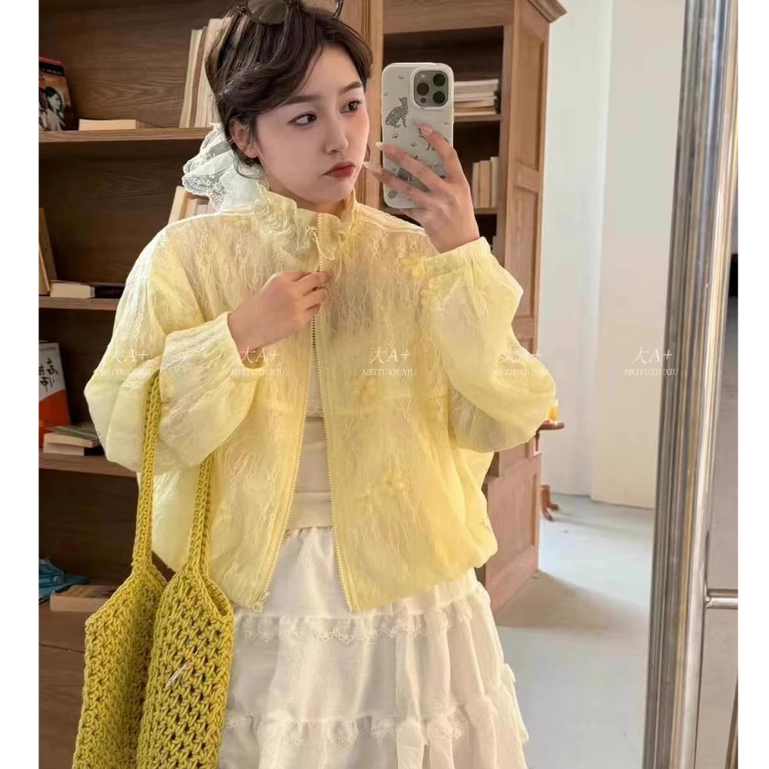 欧货时尚春夏简约休闲蕾丝拼接宽松百搭显瘦洋气防晒衫外套女减龄