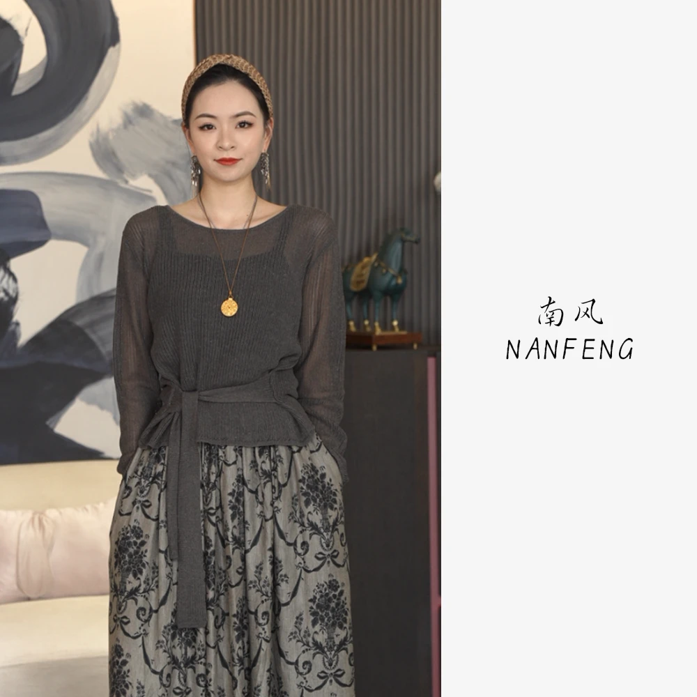 初夏季新款设计师款时尚天丝亚麻镂空上衣0420