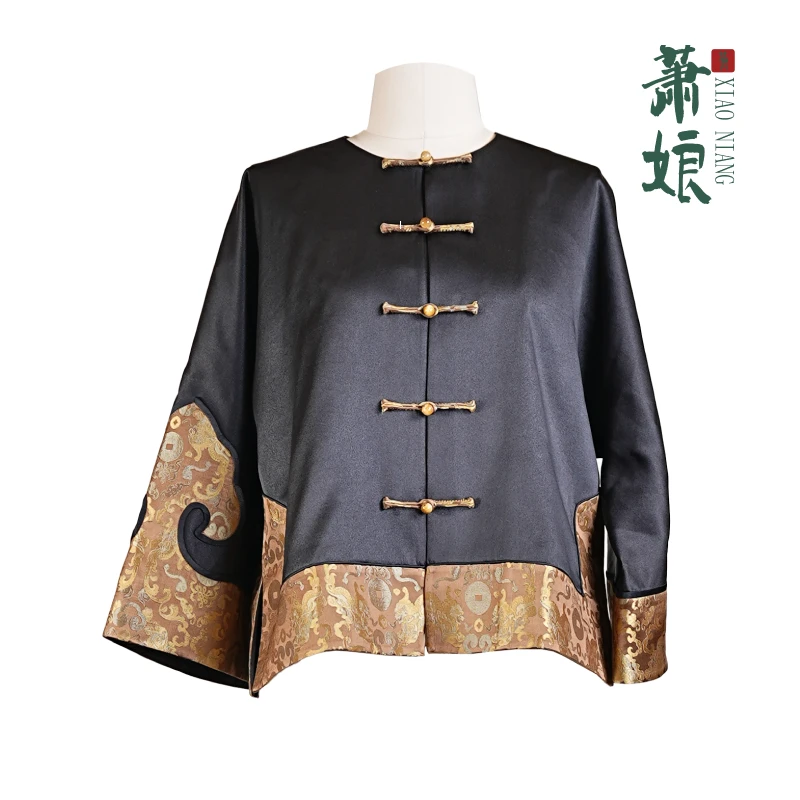 萧娘【金昭】皮子缎香云纱外套新中式桑蚕丝短款中国风外搭2160