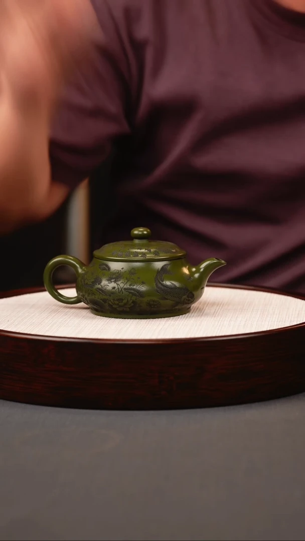 茶壶紫砂绿泥鱼明炉