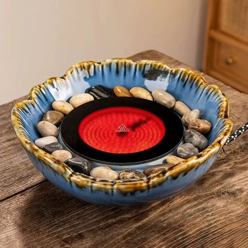 G1852-窑变蓝大号陶炉带烤网DCSH