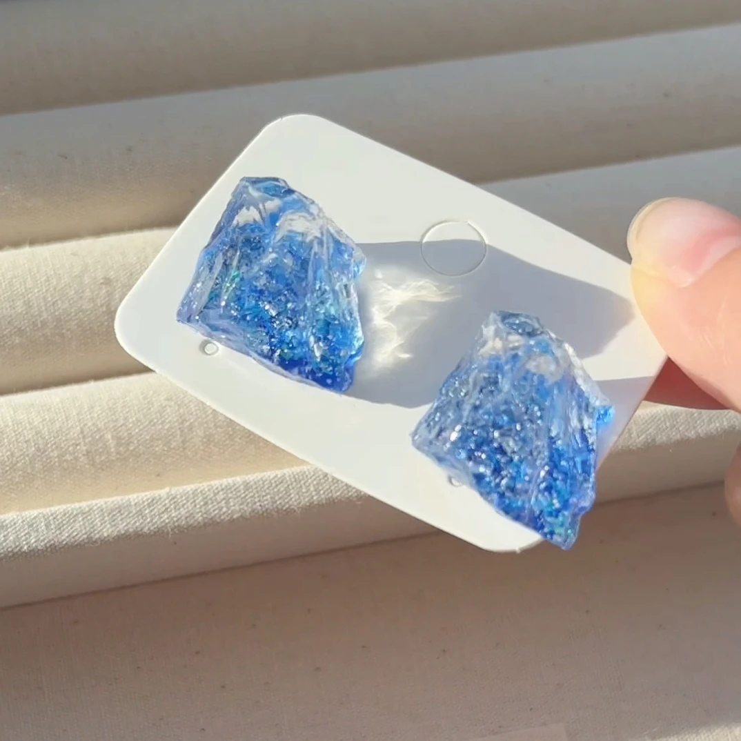 合金亚克力耳饰 冰川蓝不规则蓝色耳钉女2025个性小众设计感耳饰